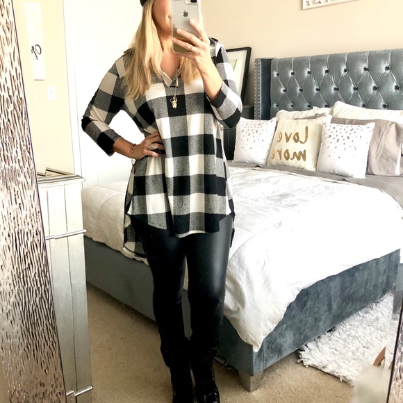 Black & White Buffalo Plaid Tunic Top - Picture 3 of 5